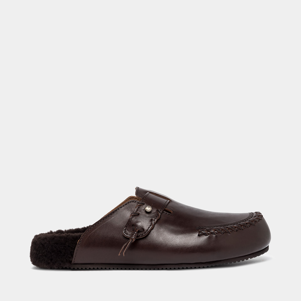 BUTTERO: GLAMPING SABOT IN EBONY BLACK LEATHER