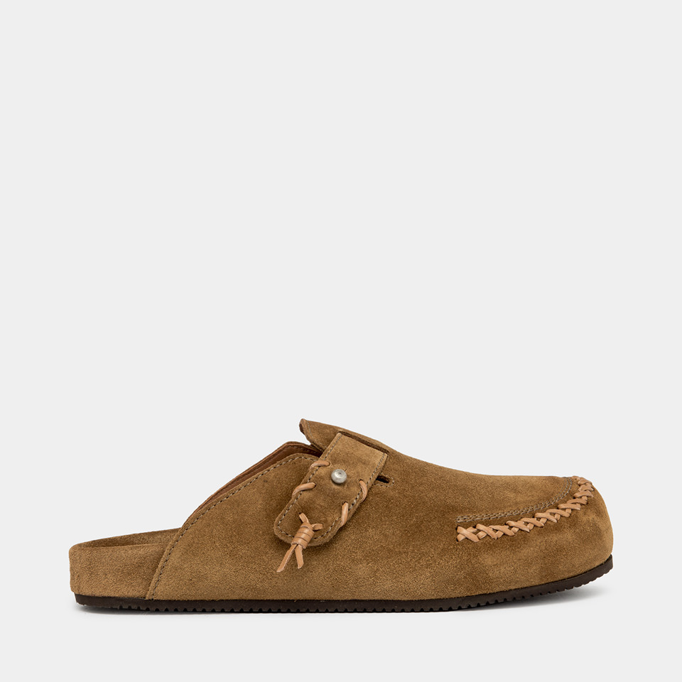 BUTTERO: GLAMPING SABOT IN CURRY YELLOW SUEDE
