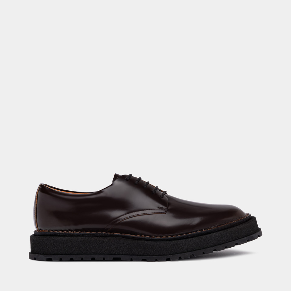 BUTTERO: AEDI DERBY SHOES IN EBONY BLACK BRUSHED LEATHER 