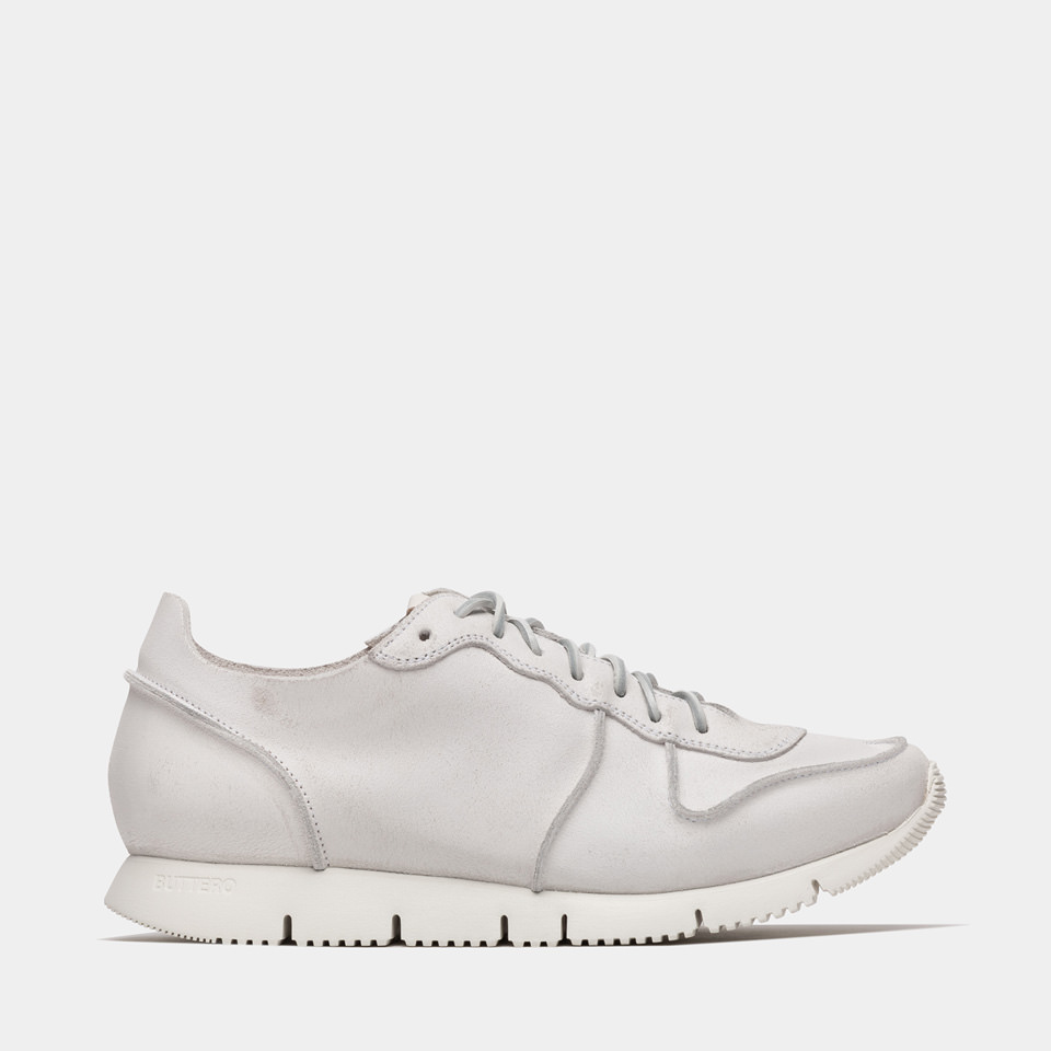 BUTTERO: CARRERA SNEAKERS IN WHITE BIANCHETTO LEATHER