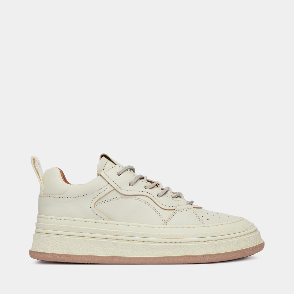 BUTTERO: BASKET CIRCOLO EN CUIR CREME