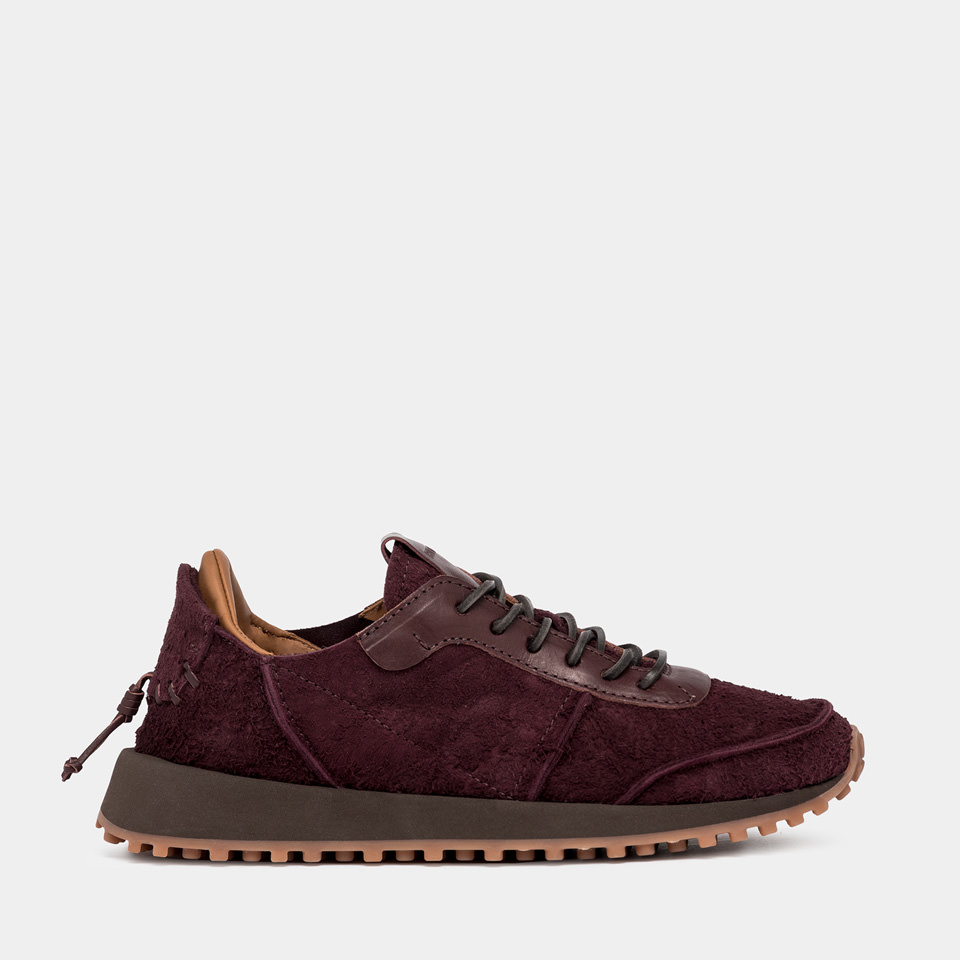 BUTTERO: FUTURA SNEAKERS IN AMARONE RED BRUSHED SUEDE 