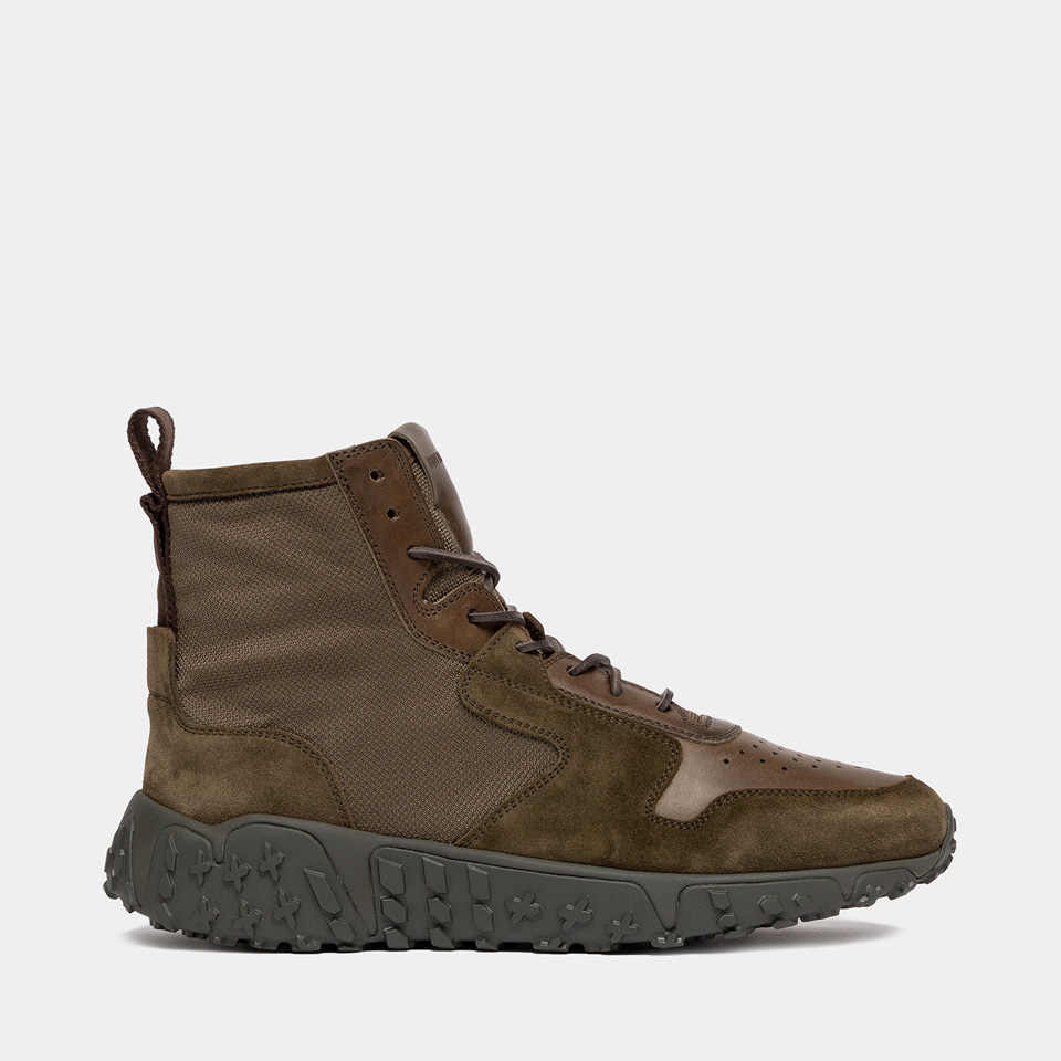 BUTTERO: SNEAKERS VINCI X MID IN PELLE E NYLON MILITARE