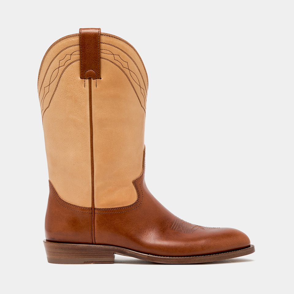 BUTTERO: BOTTES BAIO EN CUIR BICOLOR D'ECORCE