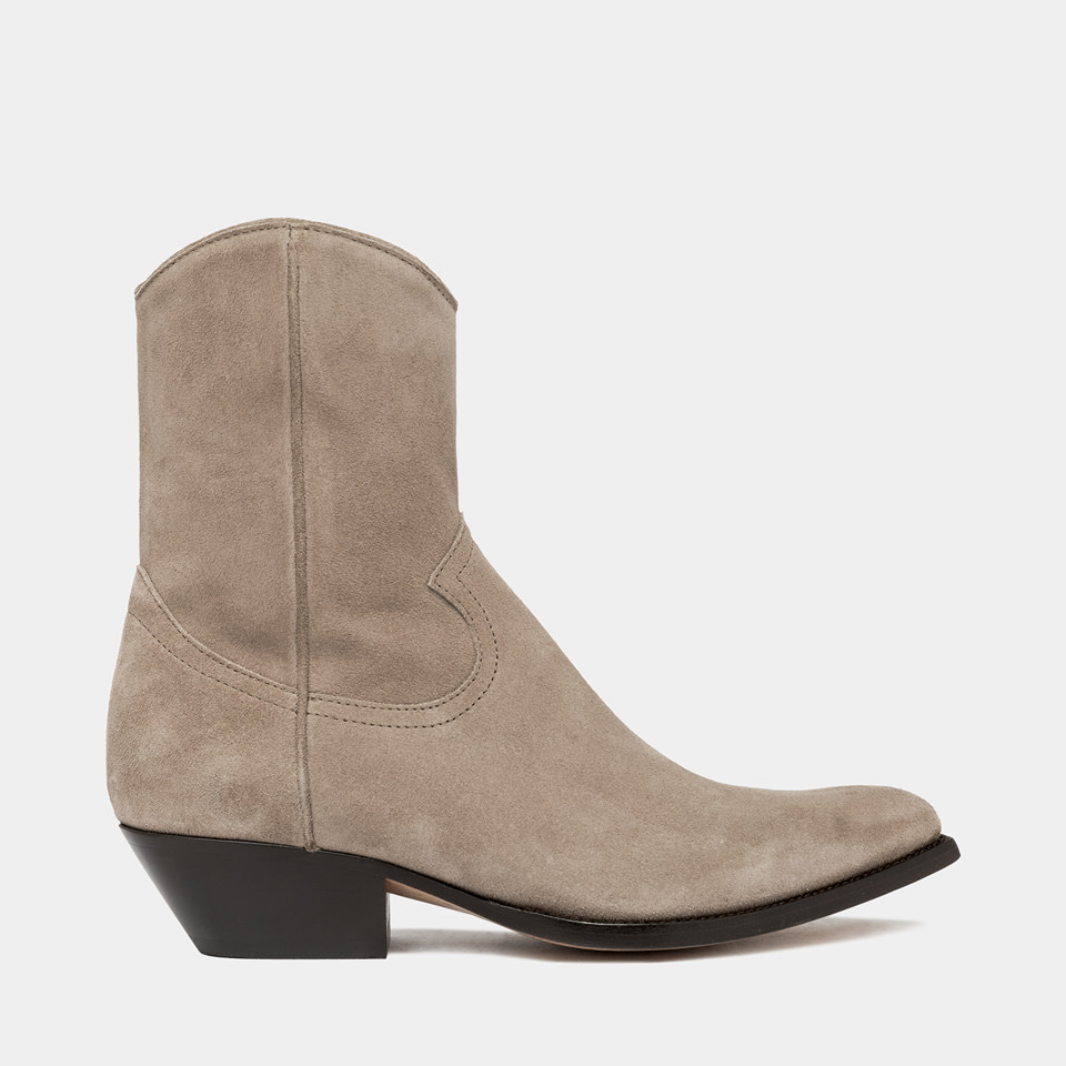 BUTTERO: FLEE BOOTIES IN COCONUT BROWN SUEDE