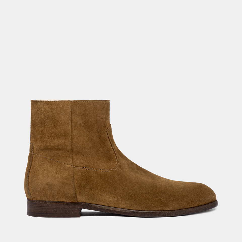 BUTTERO: FLOYD ANKLE BOOTS IN CURRY YELLOW SUEDE