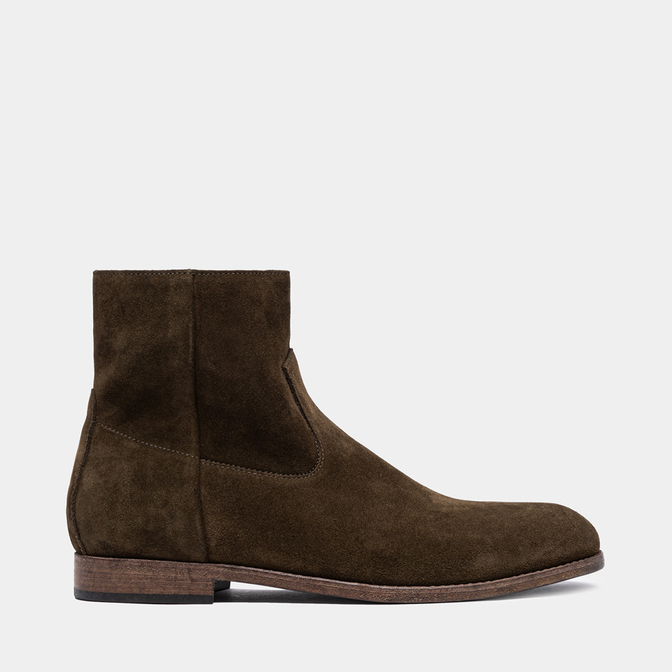 BUTTERO: FLOYD ANKLE BOOTS IN MILITARY GREEN SUEDE 