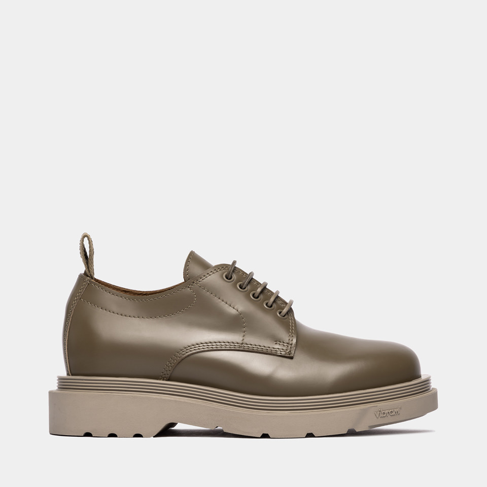 BUTTERO: STORIA DERBY SHOES IN KHAKI LEATHER