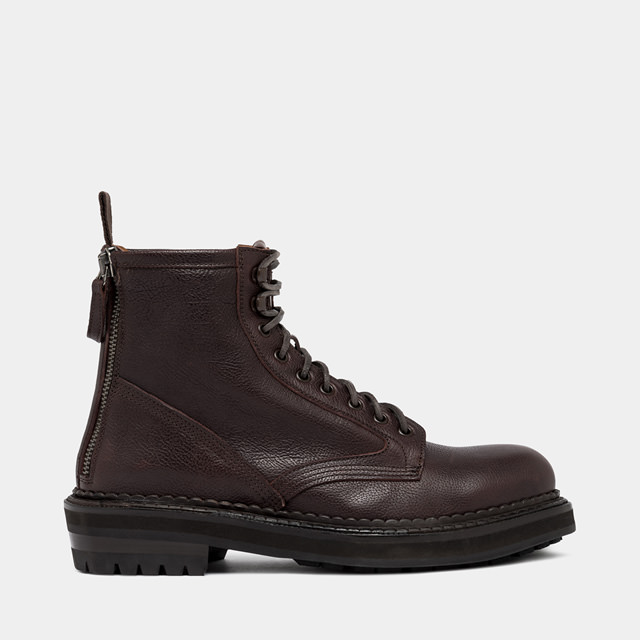 BUTTERO: CARGO COMBACT BOOTS IN EBONY HAMMERED LEATHER