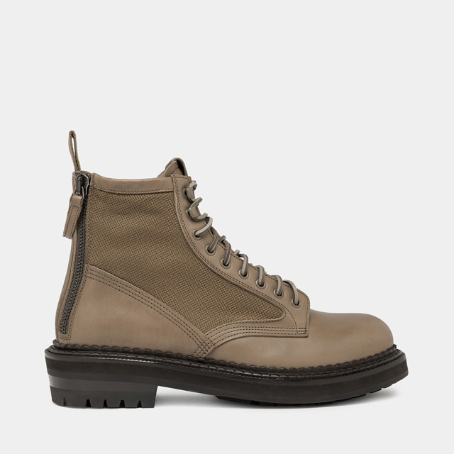 BUTTERO: CARGO LACE-UP ANKLE BOOTS IN KHAKI NYLON AND LEATHER