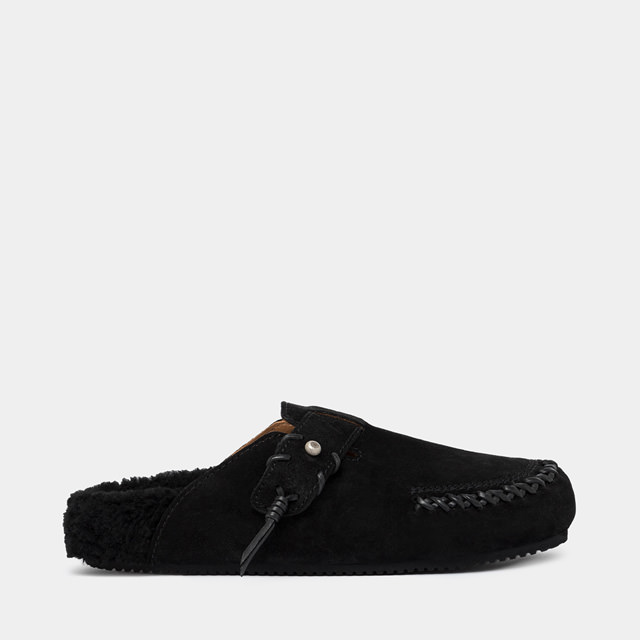 BUTTERO: GLAMPING SABOT IN BLACK SUEDE