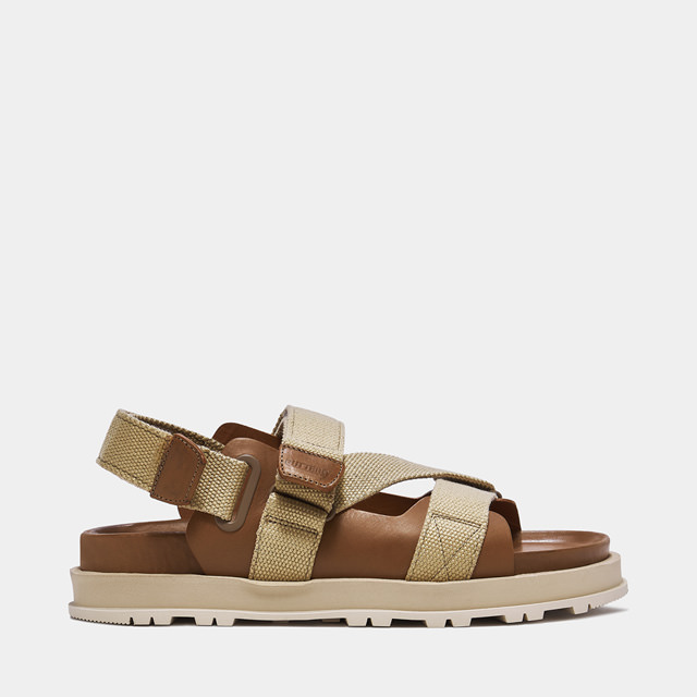 BUTTERO PIER SANDALS IN BEIGE COTTON AND LEATHER