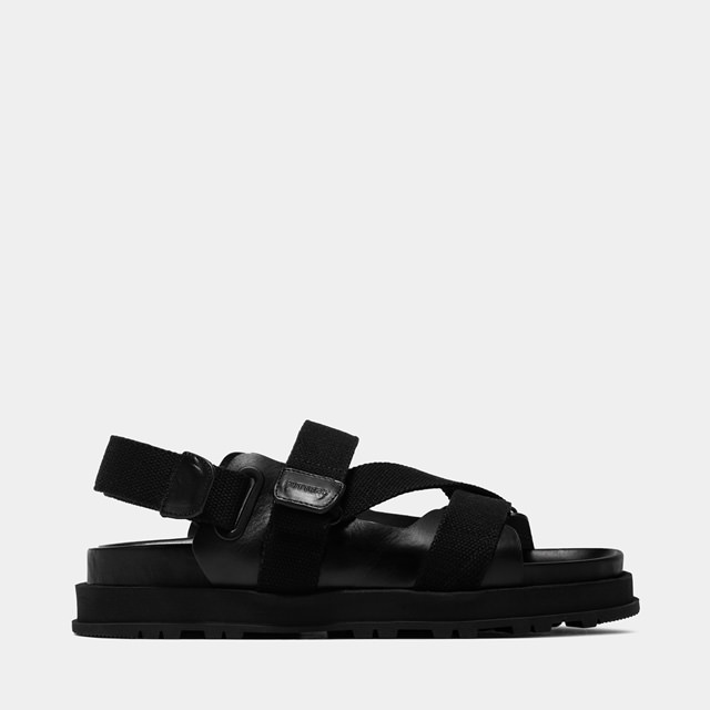 BUTTERO: PIER SANDALS IN BLACK COTTON AND LEATHER