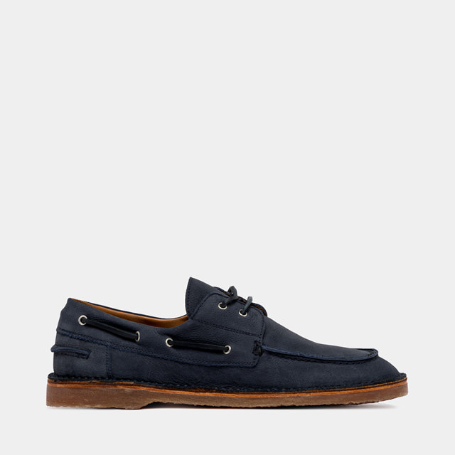 BUTTERO: ARGENTARIO BOAT SHOES IN OCEAN BLUE NUBUCK LEATHER
