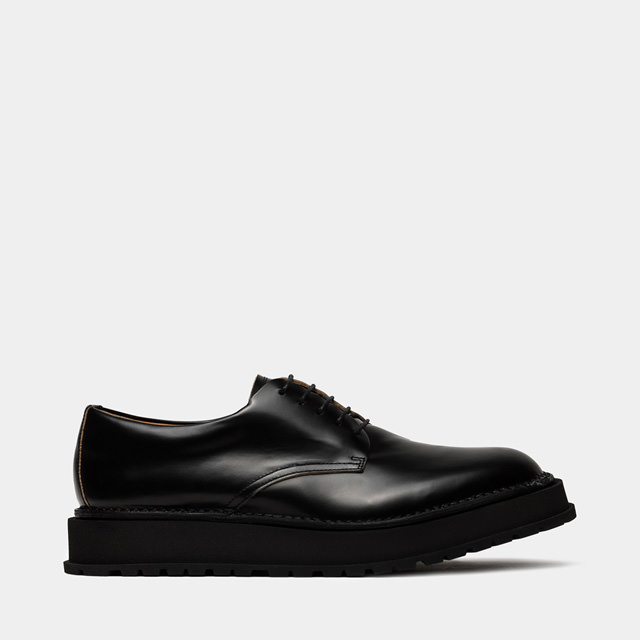 BUTTERO: AEDI DERBY SHOES IN BLACK BRUSHED LEATHER