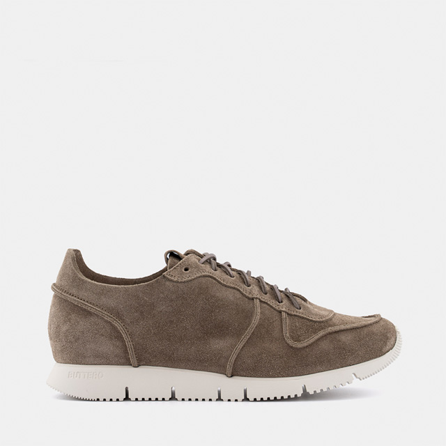 BUTTERO: CARRERA SNEAKERS IN EARTH GREY SUEDE