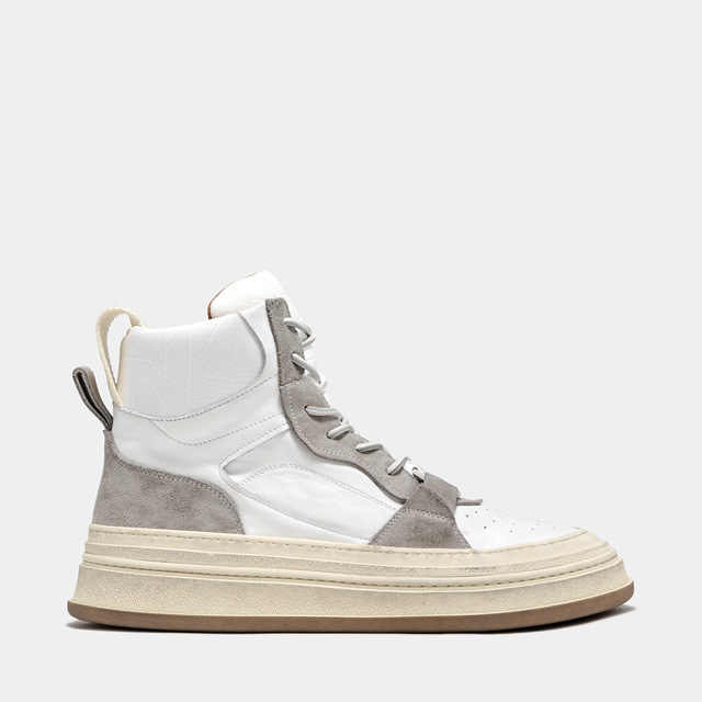 BUTTERO: CIRCOLO HIGH TOP SNEAKERS IN WHITE SUEDE AND LEATHER (B9500VARA-UG1/A)