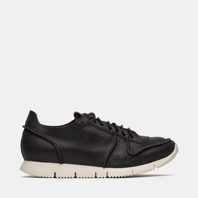 BUTTERO: CARRERA SNEAKERS IN BLACK BIANCHETTO LEATHER