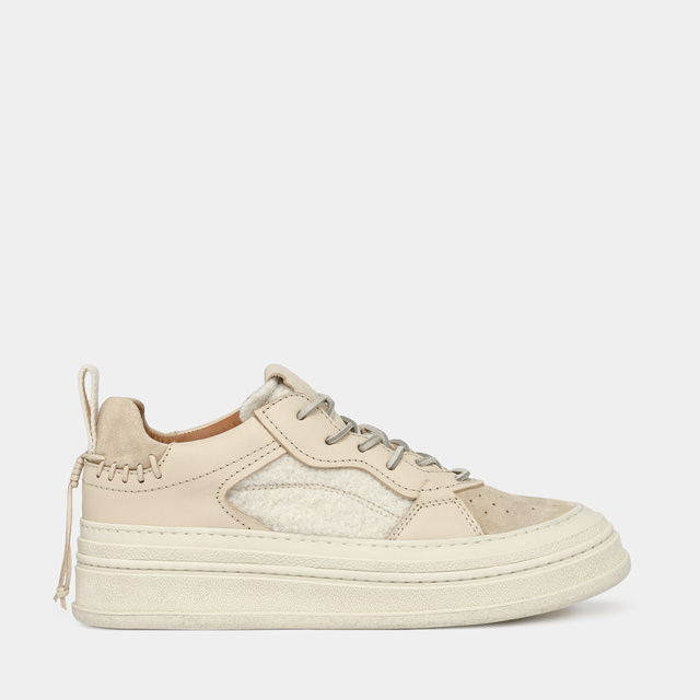BUTTERO: CIRCOLO SNEAKERS IN COOKIE WOOL AND LEATHER