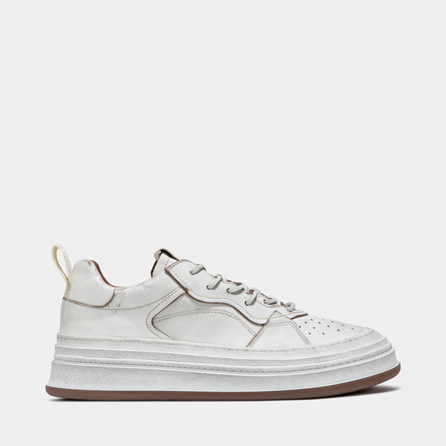 BUTTERO: CIRCOLO SNEAKERS IN USED LEATHER WHITE
