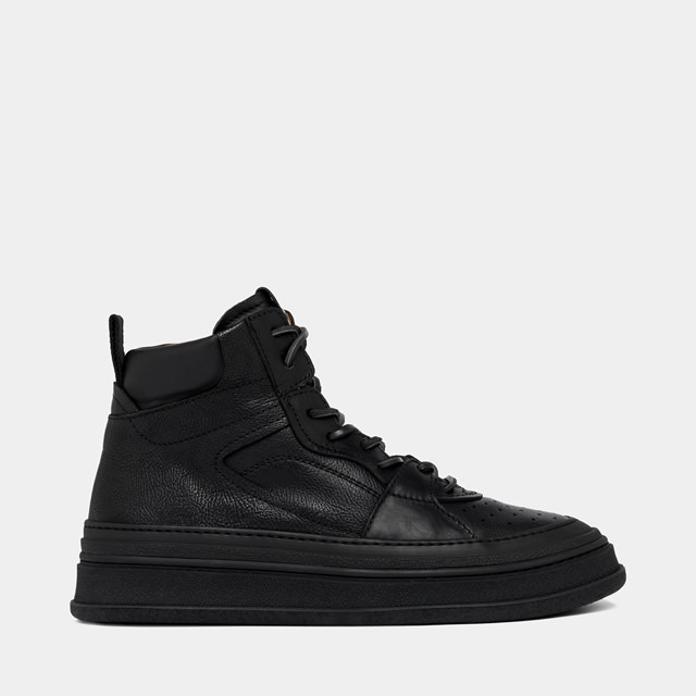 BUTTERO CIRCOLO MID SNEAKERS IN BLACK HAMMERED LEATHER