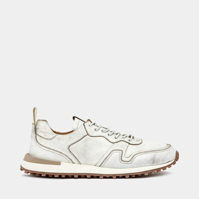 BUTTERO FUTURA SNEAKERS IN USED LEATHER WHITE
