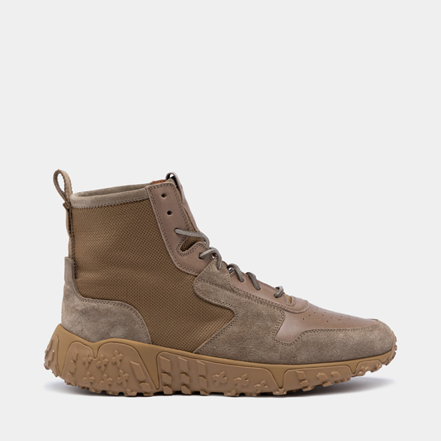 BUTTERO: VINCI X MID SNEAKERS IN KHAKI LEATHER AND NYLON