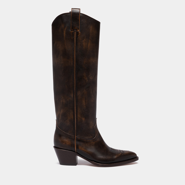 BUTTERO ANNIE BOOTS IN AGED WALNUT BROWN NATURAL LEATHER