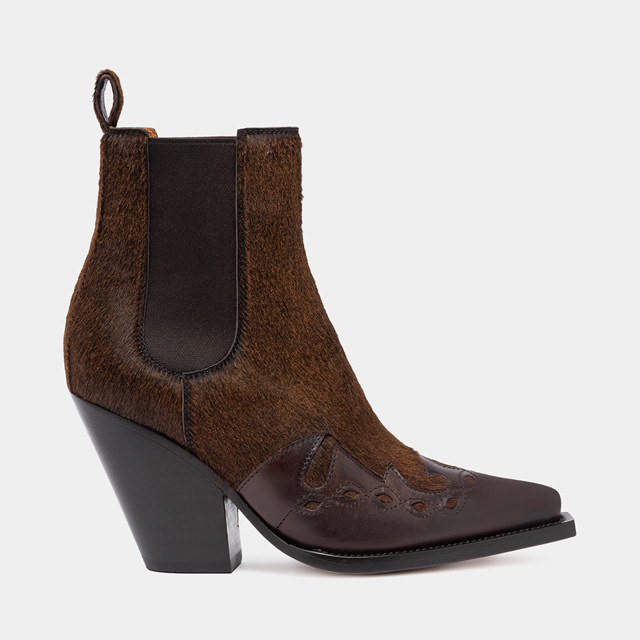 BUTTERO MILEY ANKLE BOOTS IN BROWN PONY SKIN