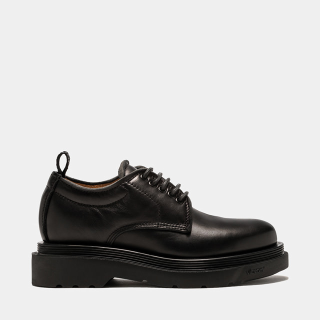 BUTTERO: STORIA DERBY SHOES IN PADDED BLACK LEATHER 