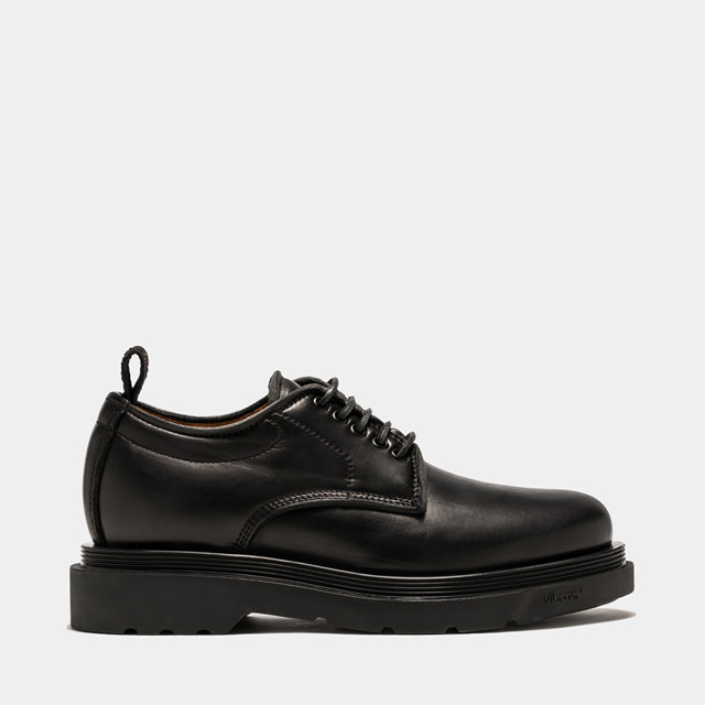 BUTTERO: STORIA DERBY SHOES IN PADDED BLACK LEATHER (B9572VARA-UG1/A)