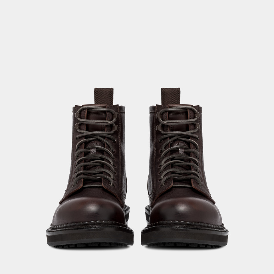 BUTTERO: CARGO COMMANDO BOOTS IN EBONY BLACK HAMMERED LEATHER