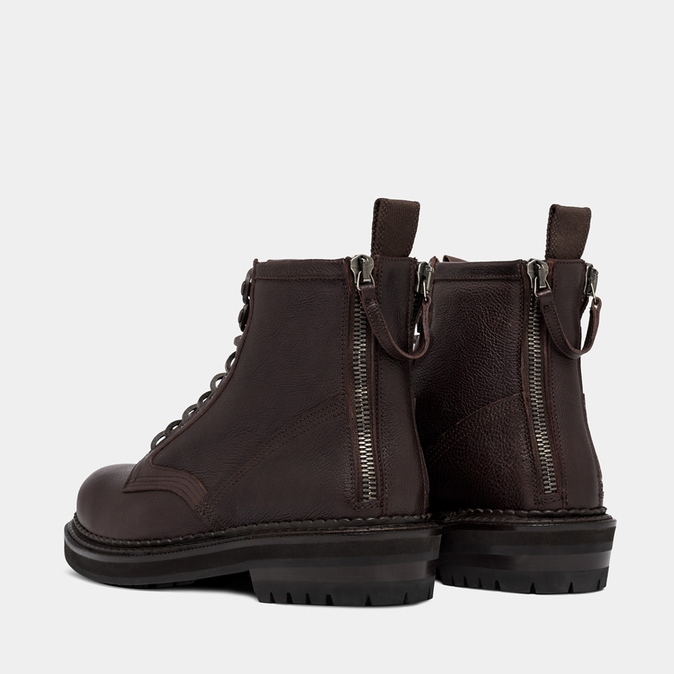 BUTTERO: CARGO COMBACT BOOTS IN EBONY HAMMERED LEATHER