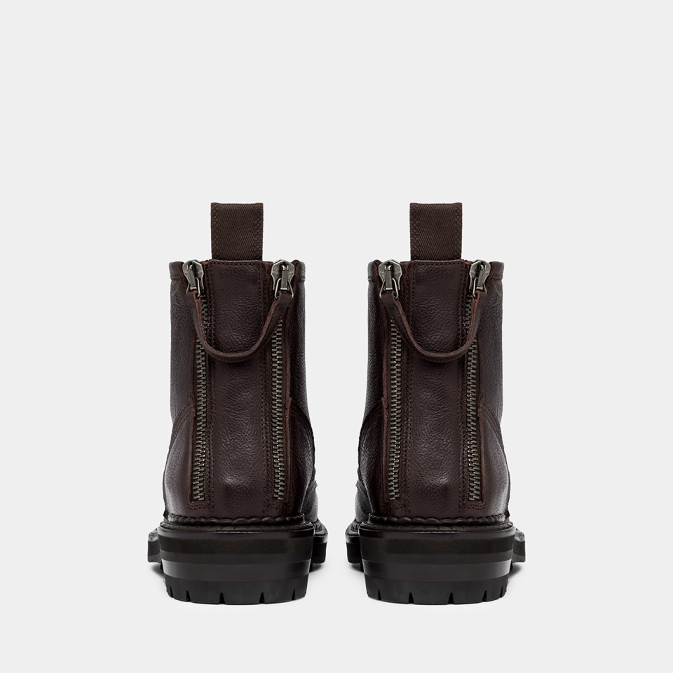 BUTTERO: CARGO COMBACT BOOTS IN EBONY HAMMERED LEATHER