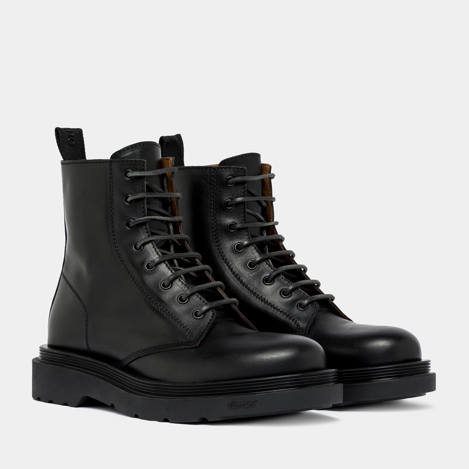 BUTTERO: STORIA COMMANDO BOOTS IN BLACK LEATHER