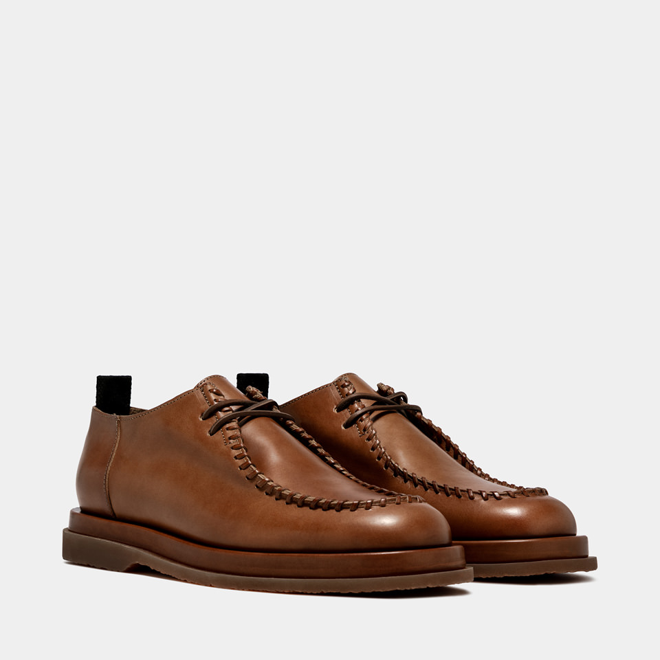 BUTTERO: LABORATORIO DERBY SHOES IN NATURAL COLOR LEATHER