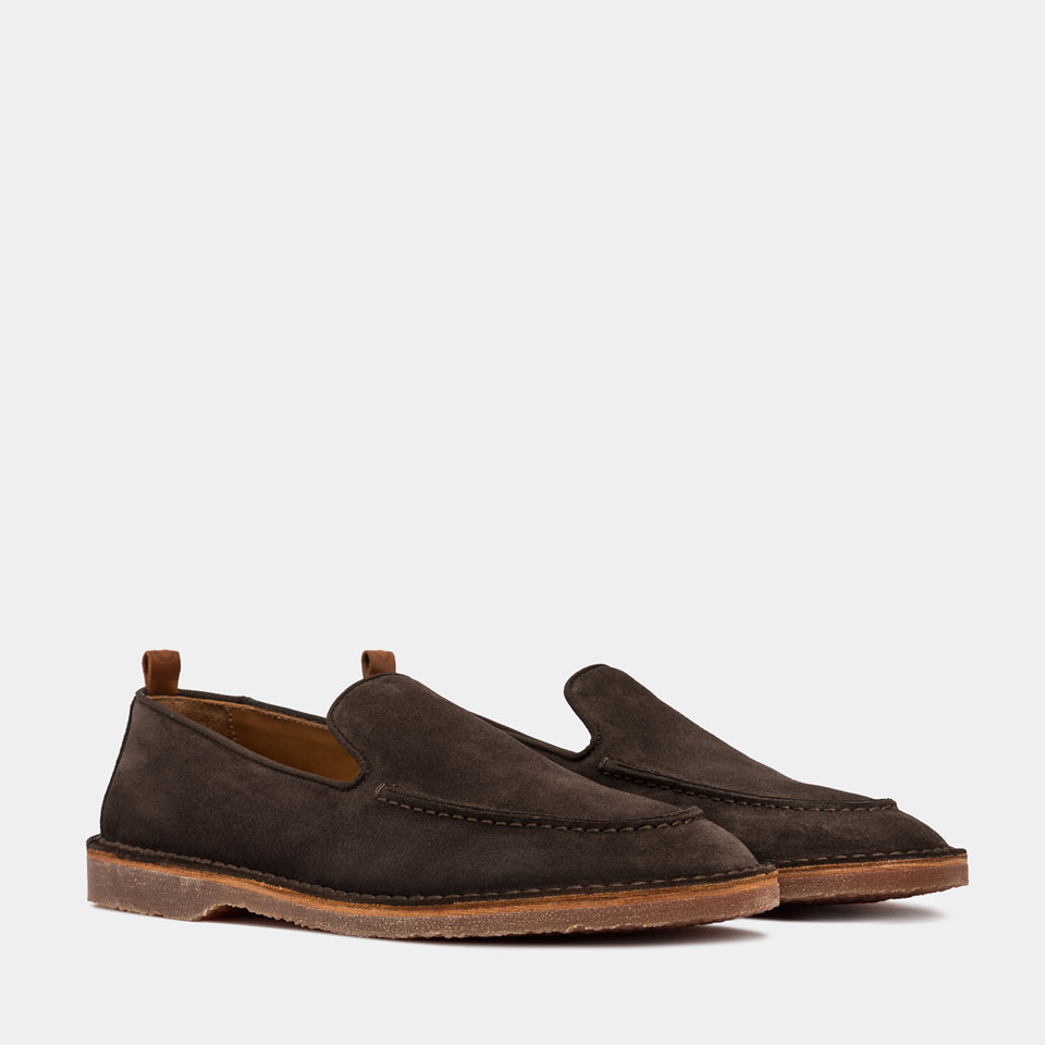 BUTTERO: ARGENTARIO LOAFER IN COFFEE BROWN SUEDE