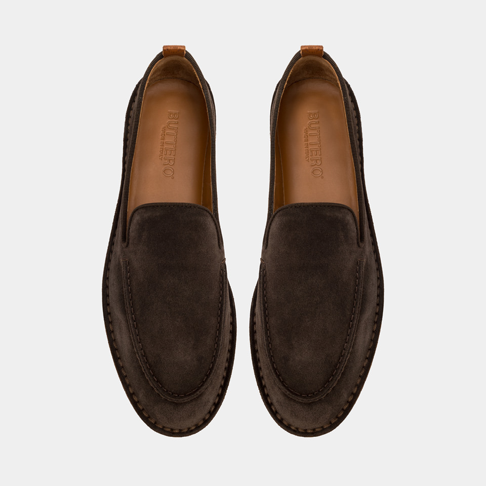 BUTTERO: ARGENTARIO MOCCASINS IN COFFEE BROWN SUEDE