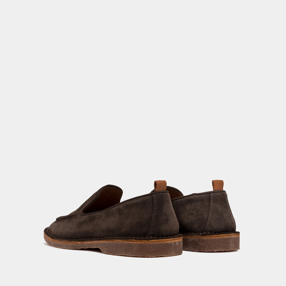 BUTTERO: ARGENTARIO LOAFER IN COFFEE BROWN SUEDE