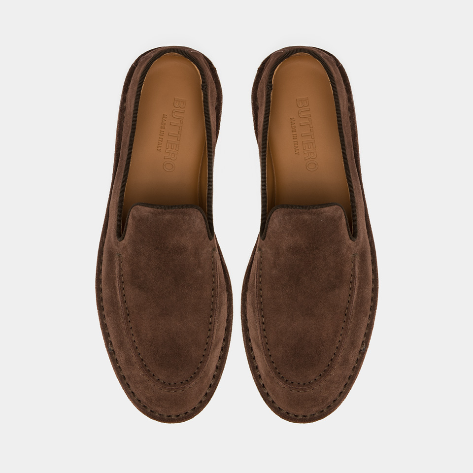 BUTTERO: MOCASSIN ARGENTARIO EN DAIM ACAJOU