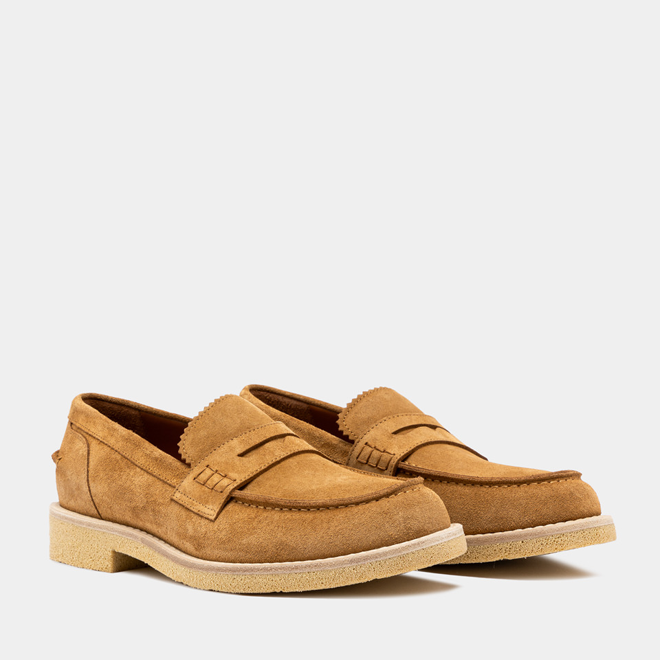 BUTTERO: DANTE LOAFER IN COPPER BROWN SUEDE