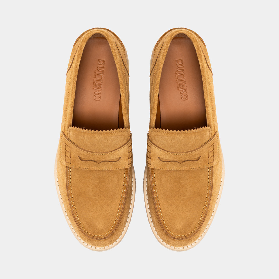 BUTTERO: DANTE MOCCASINS IN COPPER BROWN SUEDE