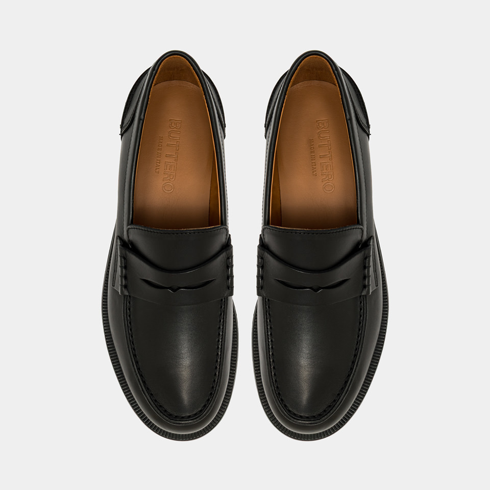 BUTTERO: FENIGLIA LOAFERS IN BLACK LEATHER