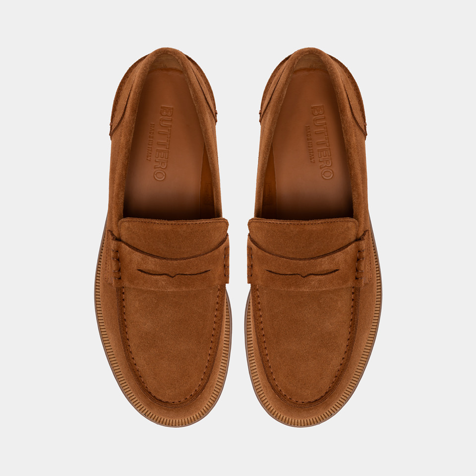 BUTTERO: FENIGLIA LOAFERS IN EARTH BROWN SUEDE