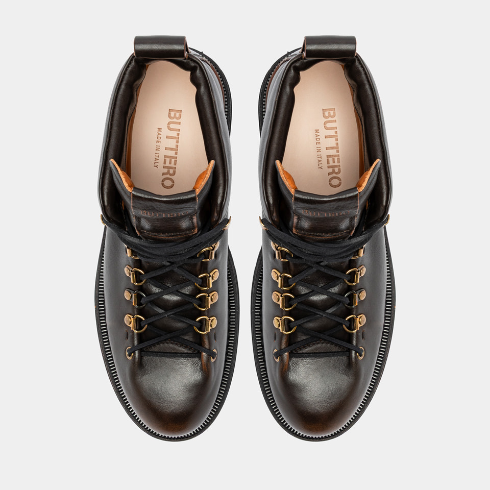 BUTTERO: ALPI TREKKING BOOTS IN WALNUTS AGED LEATHER