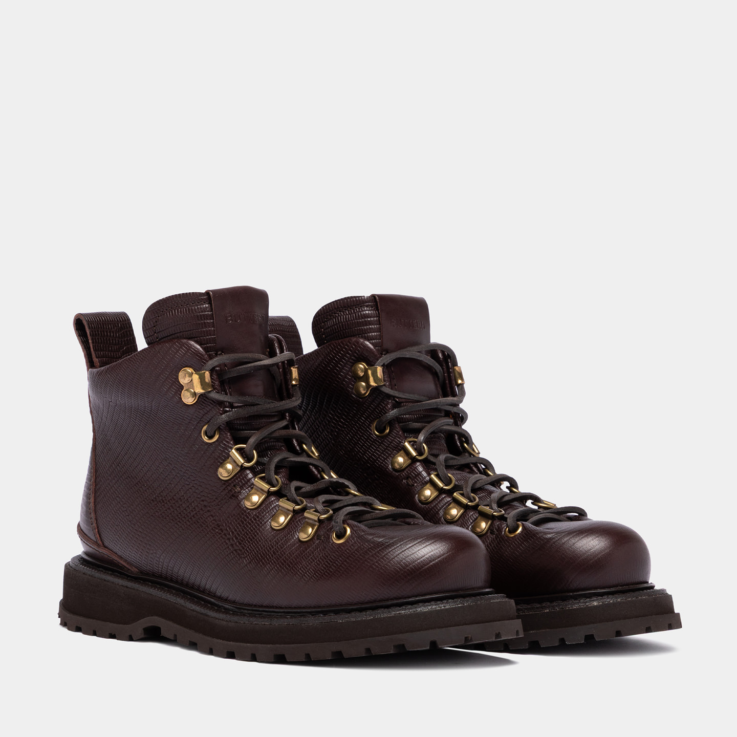 BUTTERO ALPI PEDULA BOOTS IN EBONY BLACK HAMMERED LEATHER