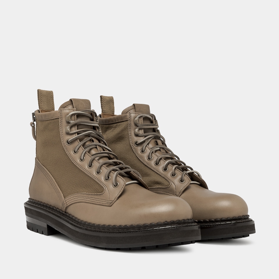 BUTTERO: ANPHIBIEN CARGO EN CUIR ET NYLON KHAKI