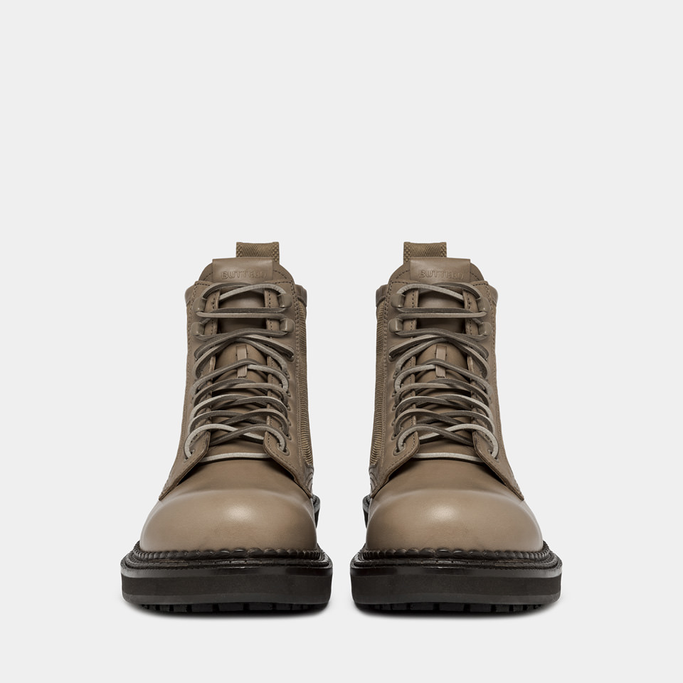 BUTTERO: ANFIBIO CARGO IN PELLE E NYLON KHAKI