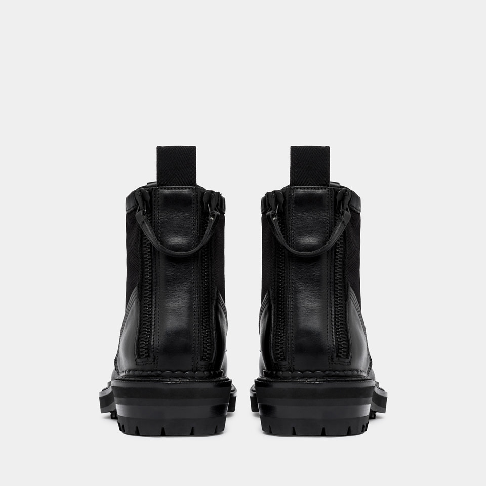 BUTTERO: CARGO LACE-UP COMBACT BOOTS IN BLACK NYLON AND LEATHER