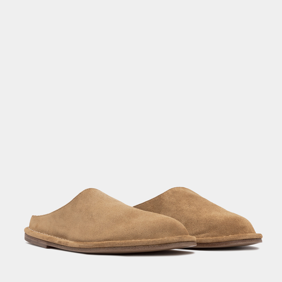 BUTTERO: CAPALBIO MULES IN COPPER BROWN SUEDE